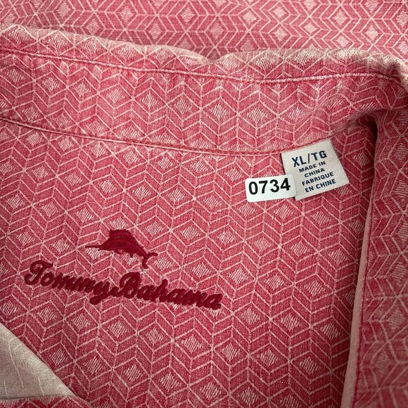 Tommy Bahama Silk Hawaiian Textured Button-Up Camp Shirt Short-Sleeve Red Men XL - Picture 6 of 12